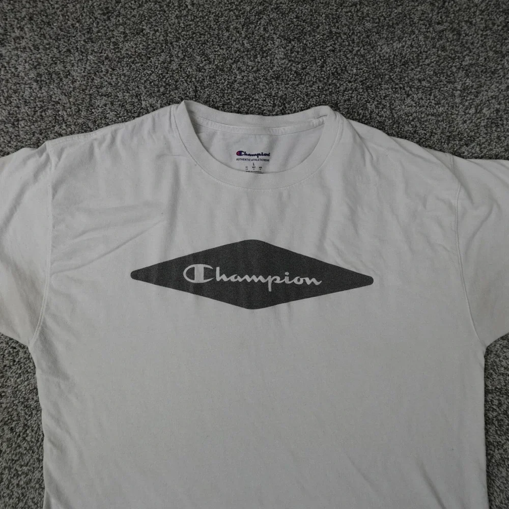 Champion Shirt Mens Large White Black Spell Out Preppy‎ Casual Athletic Active - Picture 5 of 14